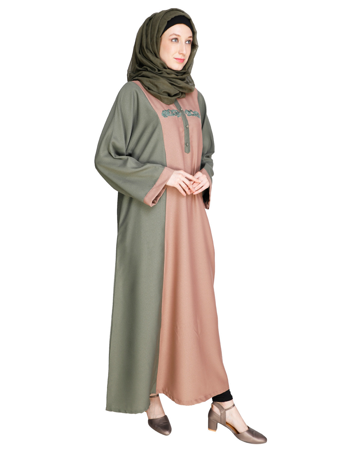 Panelled Dubai Style Abaya Green