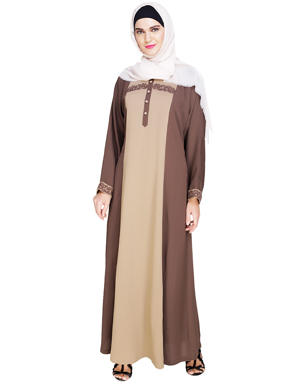 Panelled Dubai Style Abaya Mud Brown