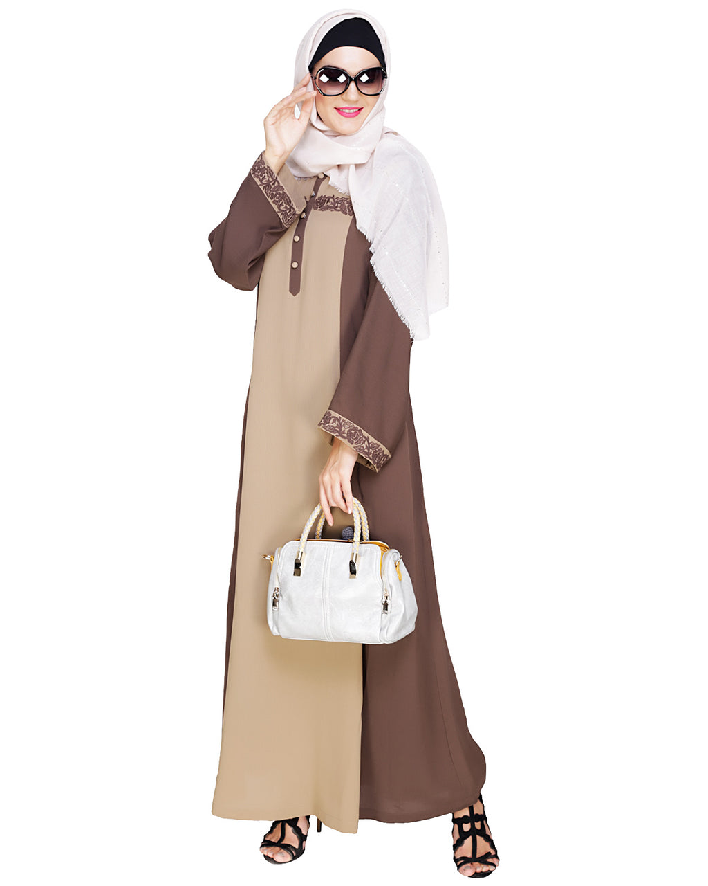 Panelled Dubai Style Abaya Mud Brown
