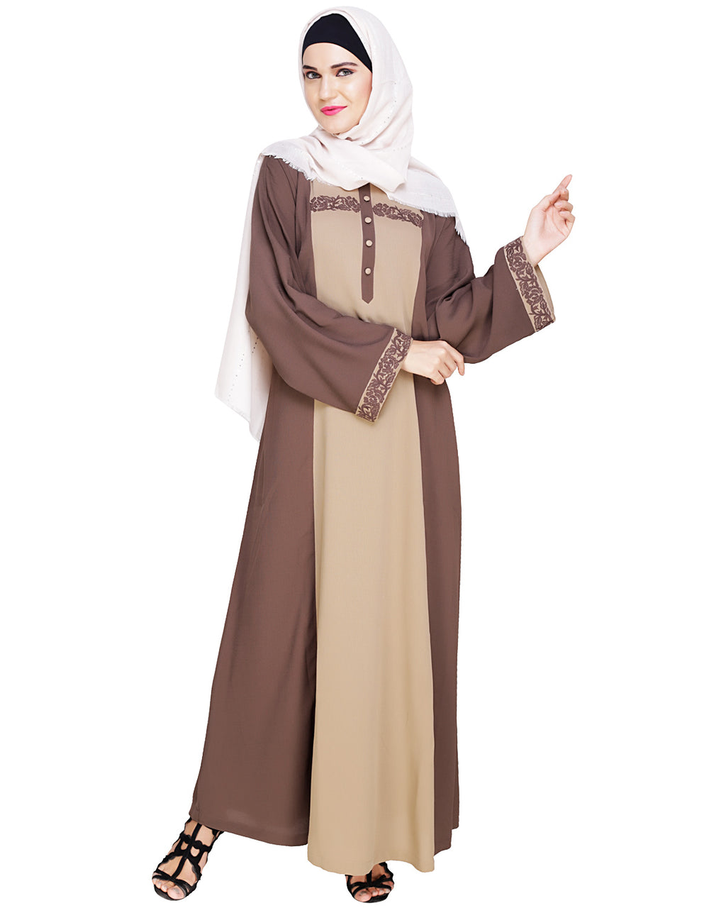 Panelled Dubai Style Abaya Mud Brown
