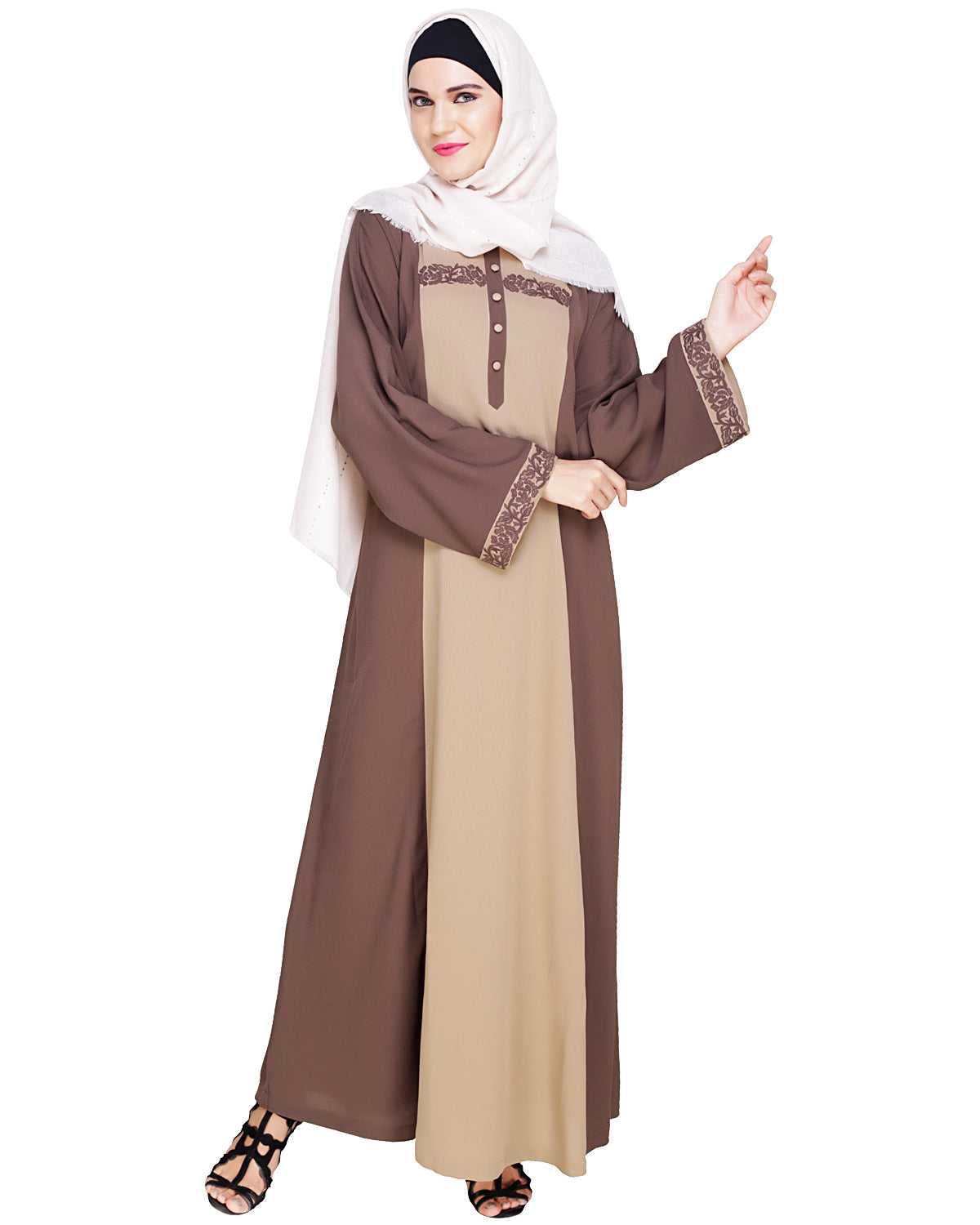 Panelled Dubai Style Abaya Mud Brown