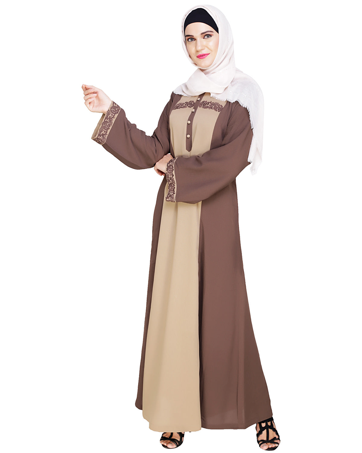 Panelled Dubai Style Abaya Mud Brown
