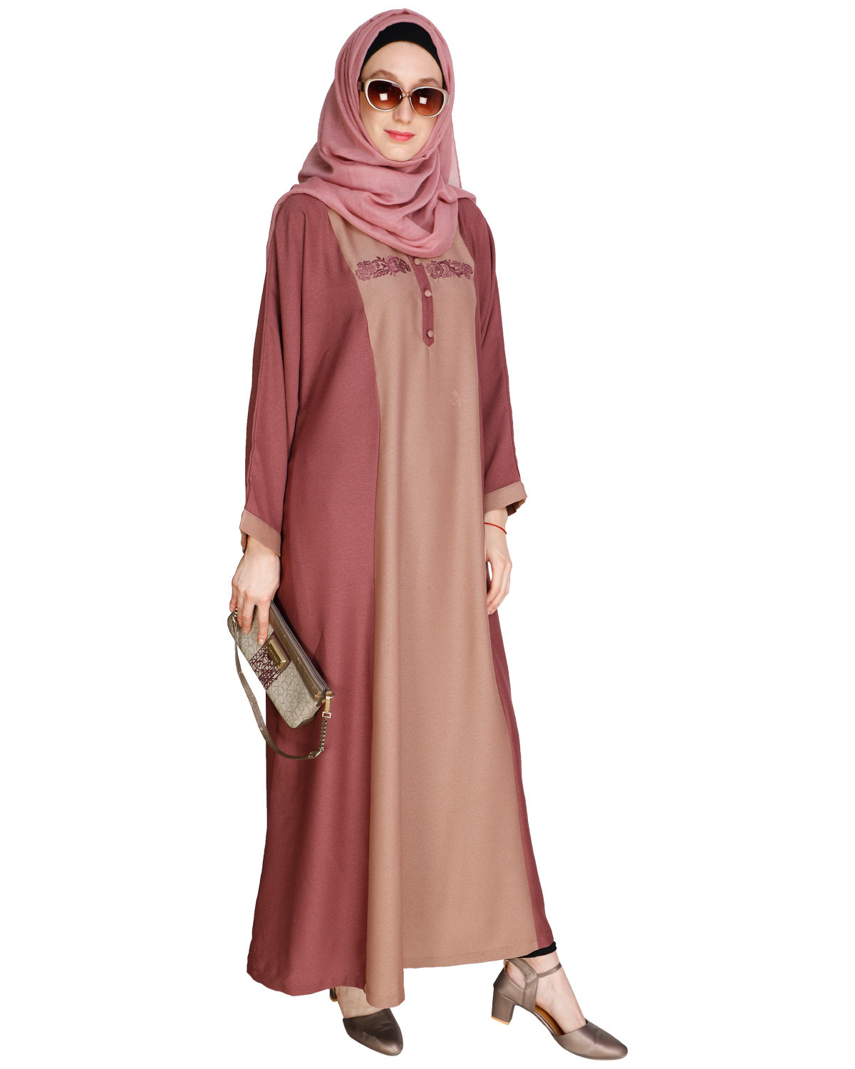 Panelled Dubai Style Abaya Onion Pink