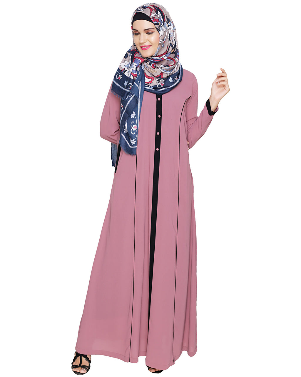 Panelled Abaya Onion Pink