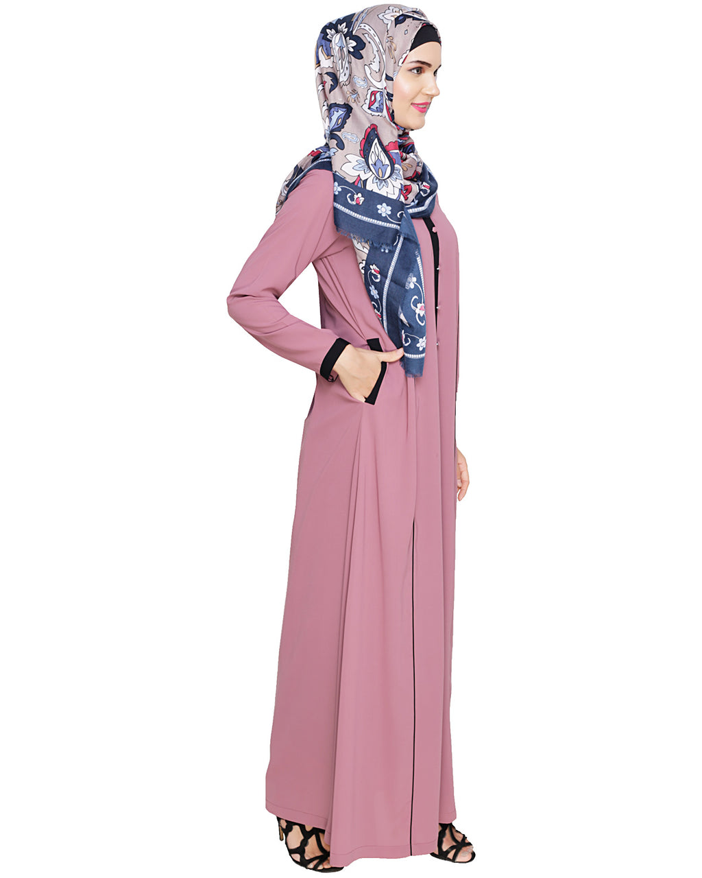Panelled Abaya Onion Pink