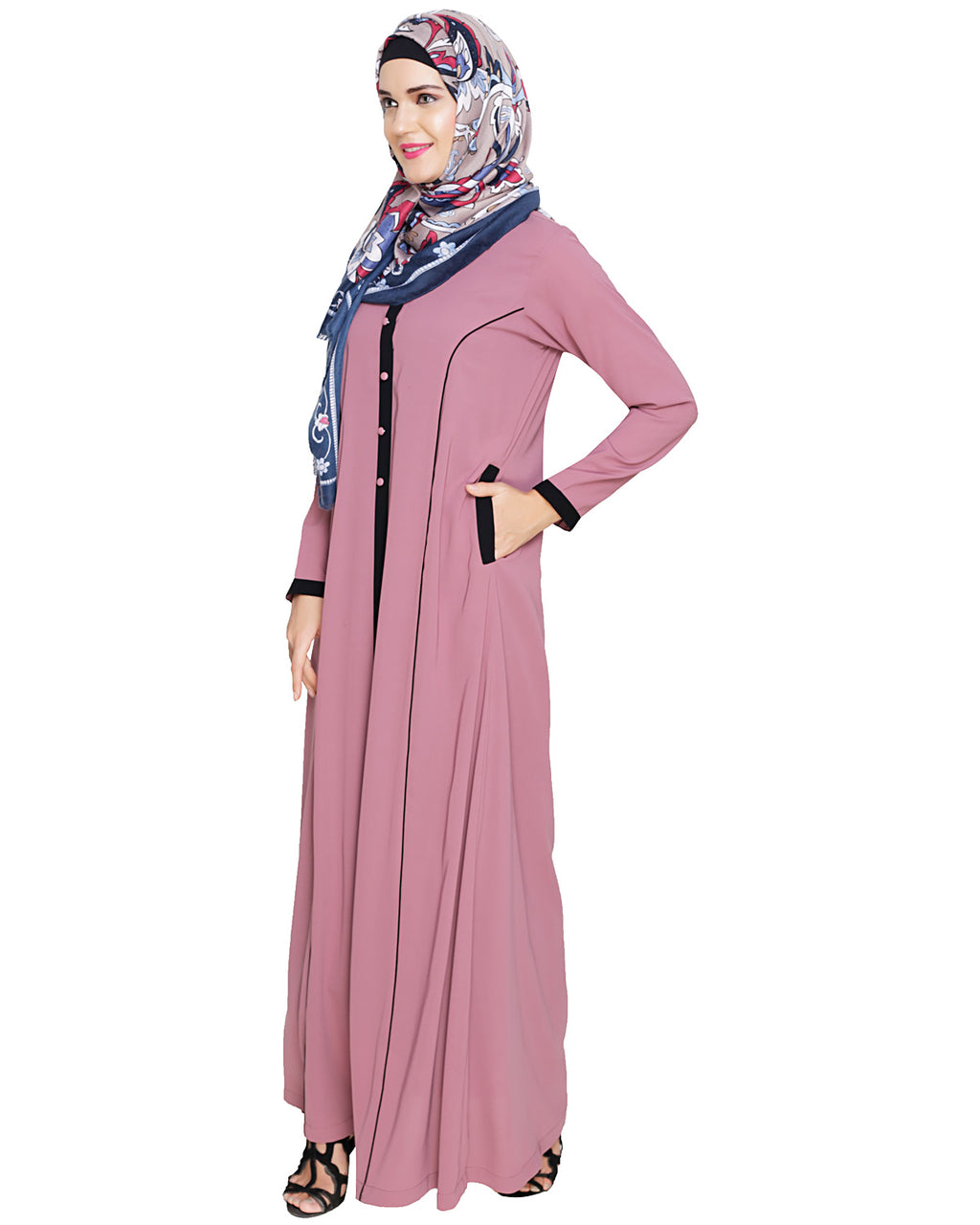 Panelled Abaya Onion Pink
