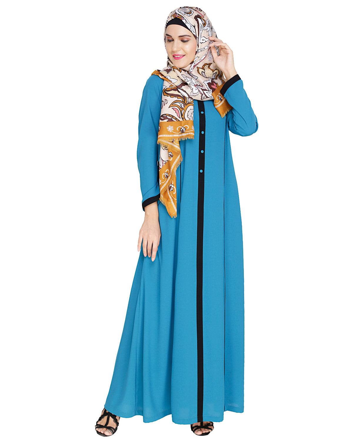 Panelled Abaya Teal Blue