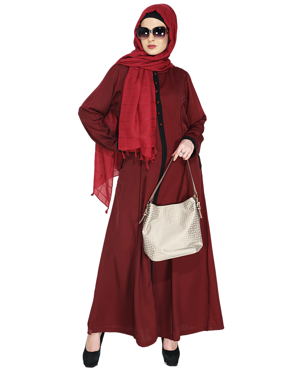 Panelled Abaya Trendy Coral