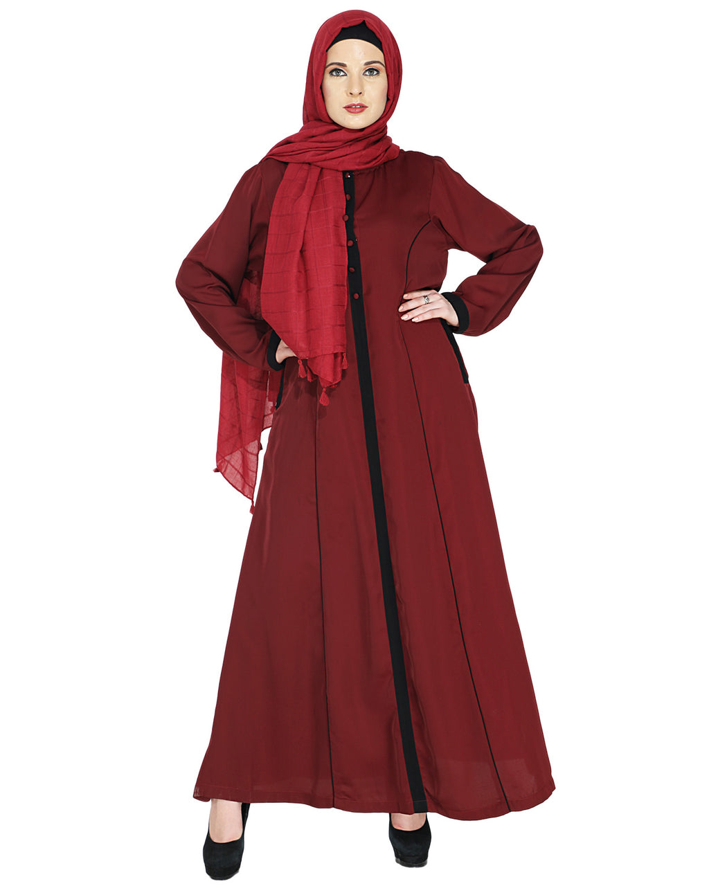 Panelled Abaya Trendy Coral
