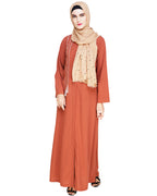 Elegant Embroidered Abaya Brick Red