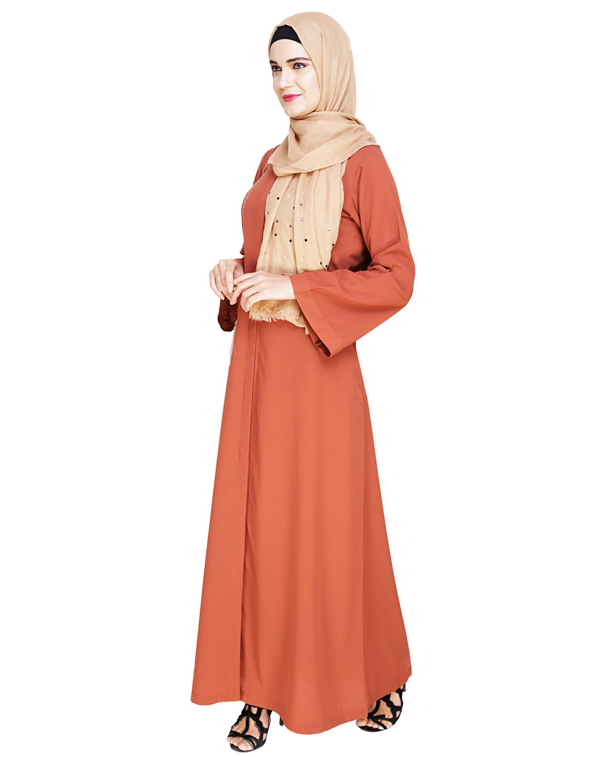 Elegant Embroidered Abaya Brick Red