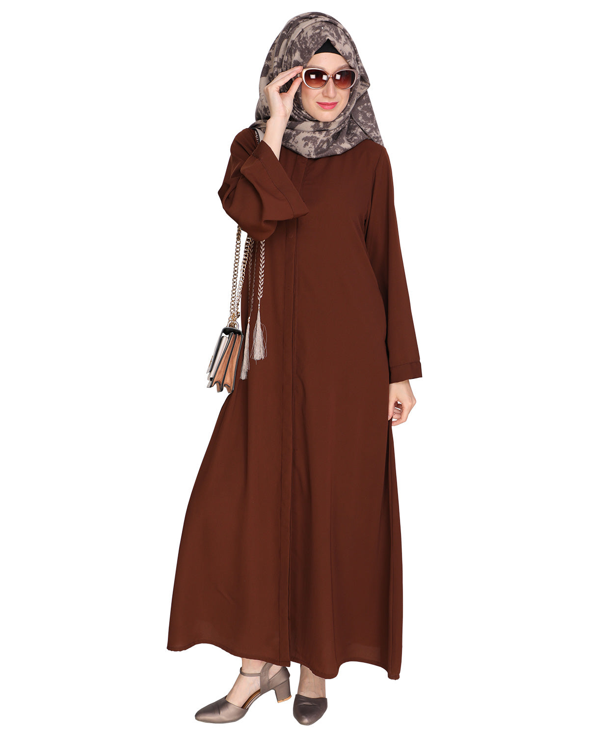 Elegant Embroidered Abaya Brown