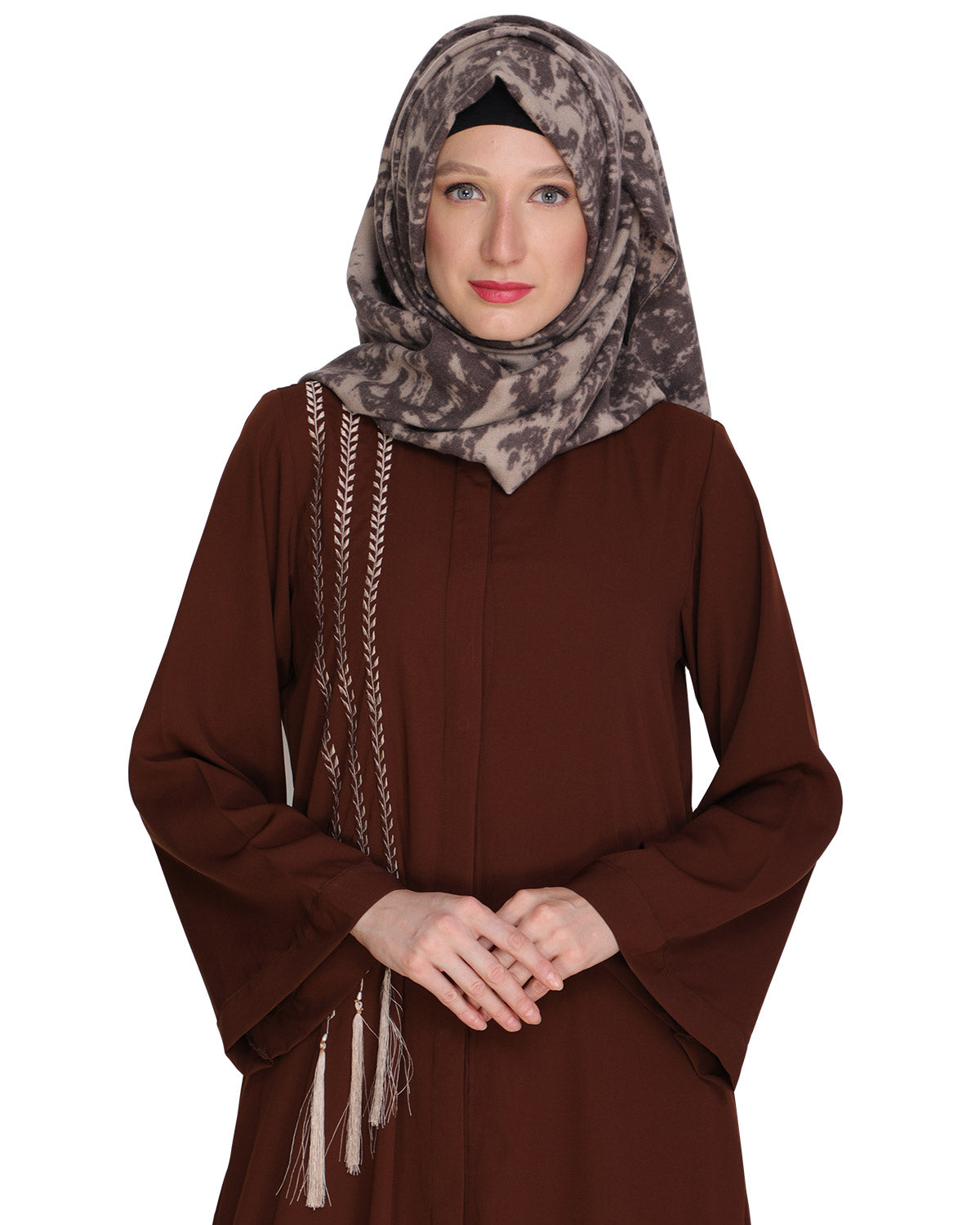 Elegant Embroidered Abaya Brown