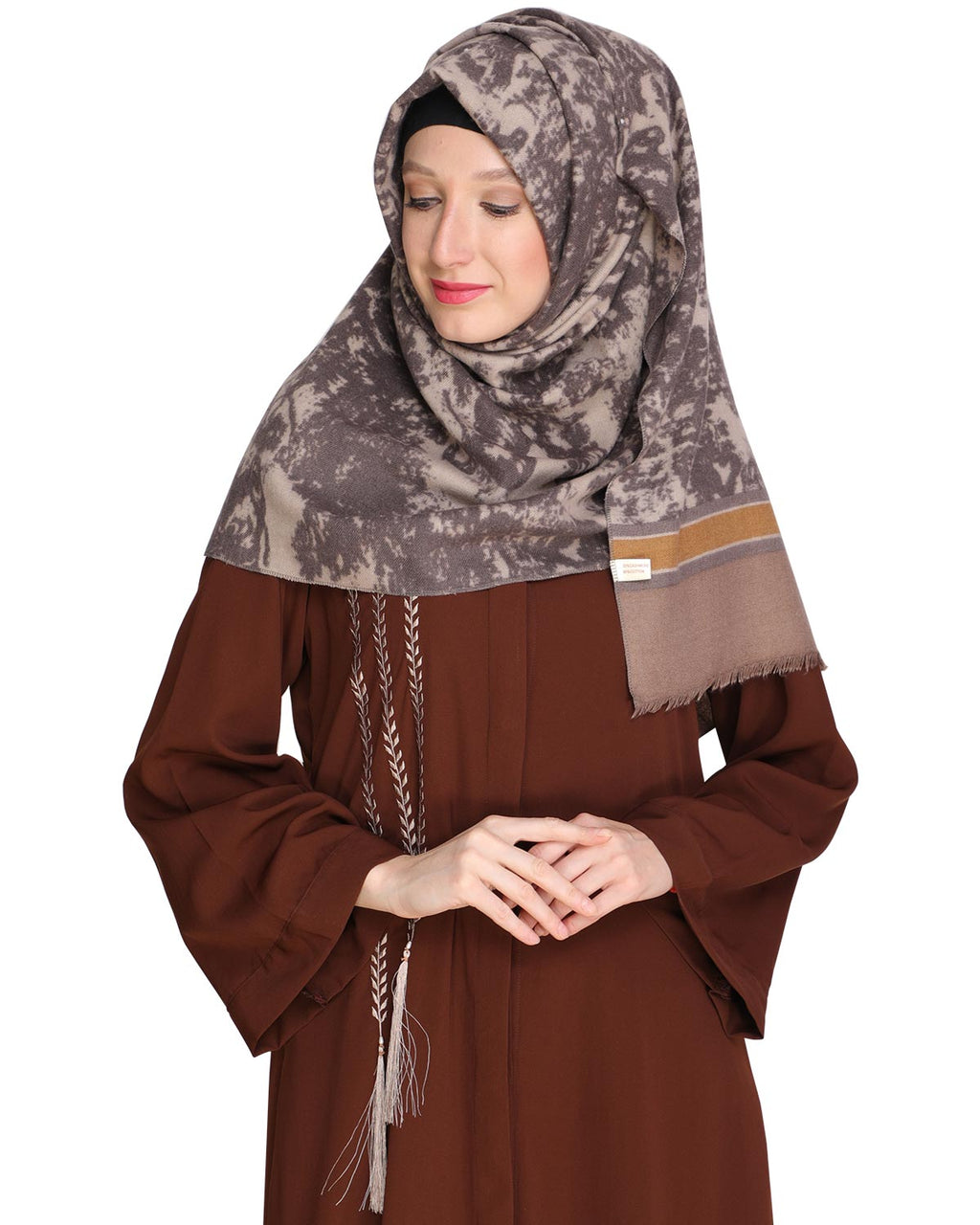 Elegant Embroidered Abaya Brown
