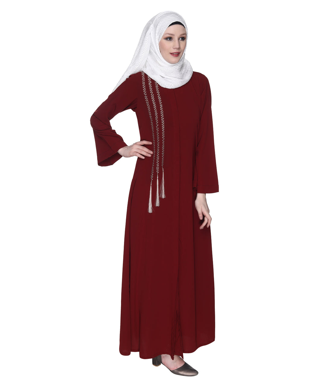 Elegant Embroidered Abaya Maroon