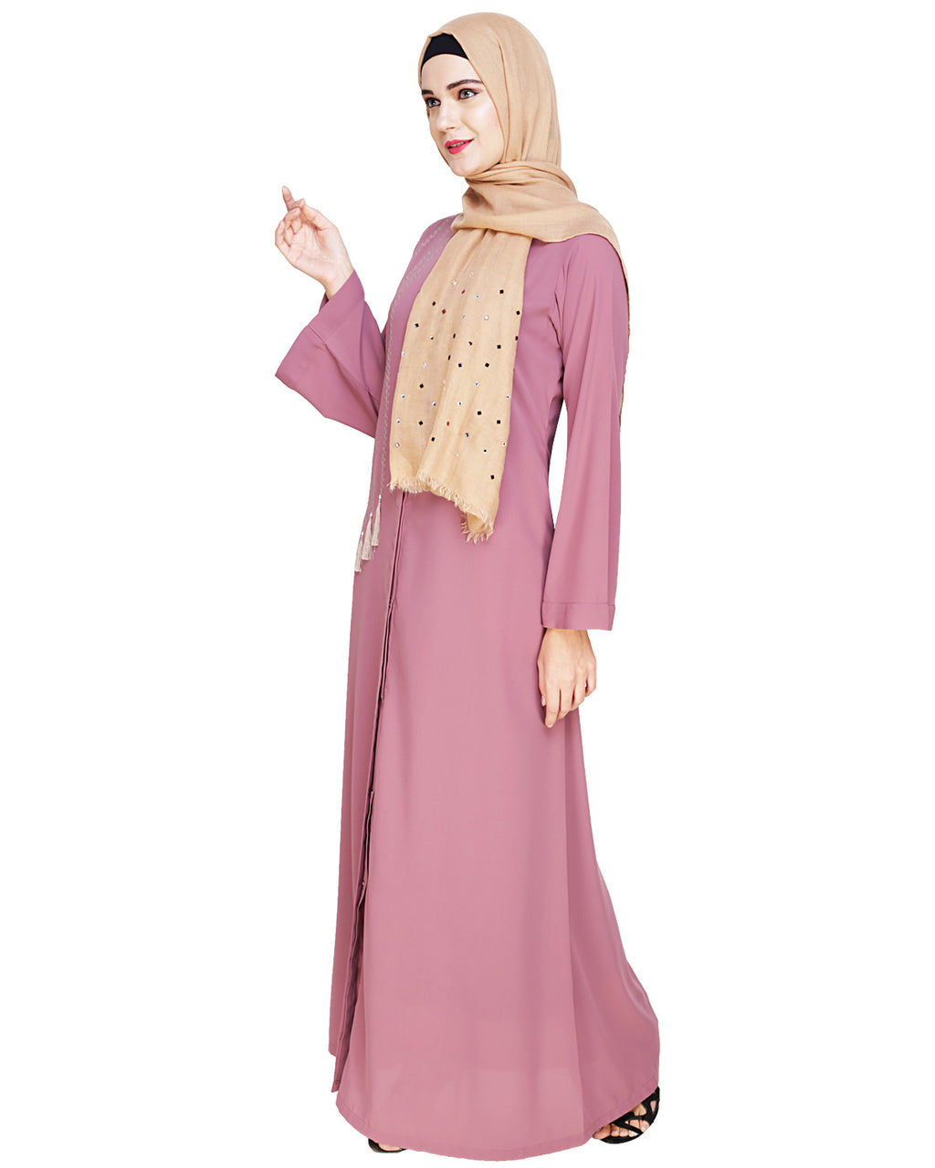 Elegant Embroidered Abaya Onion Pink