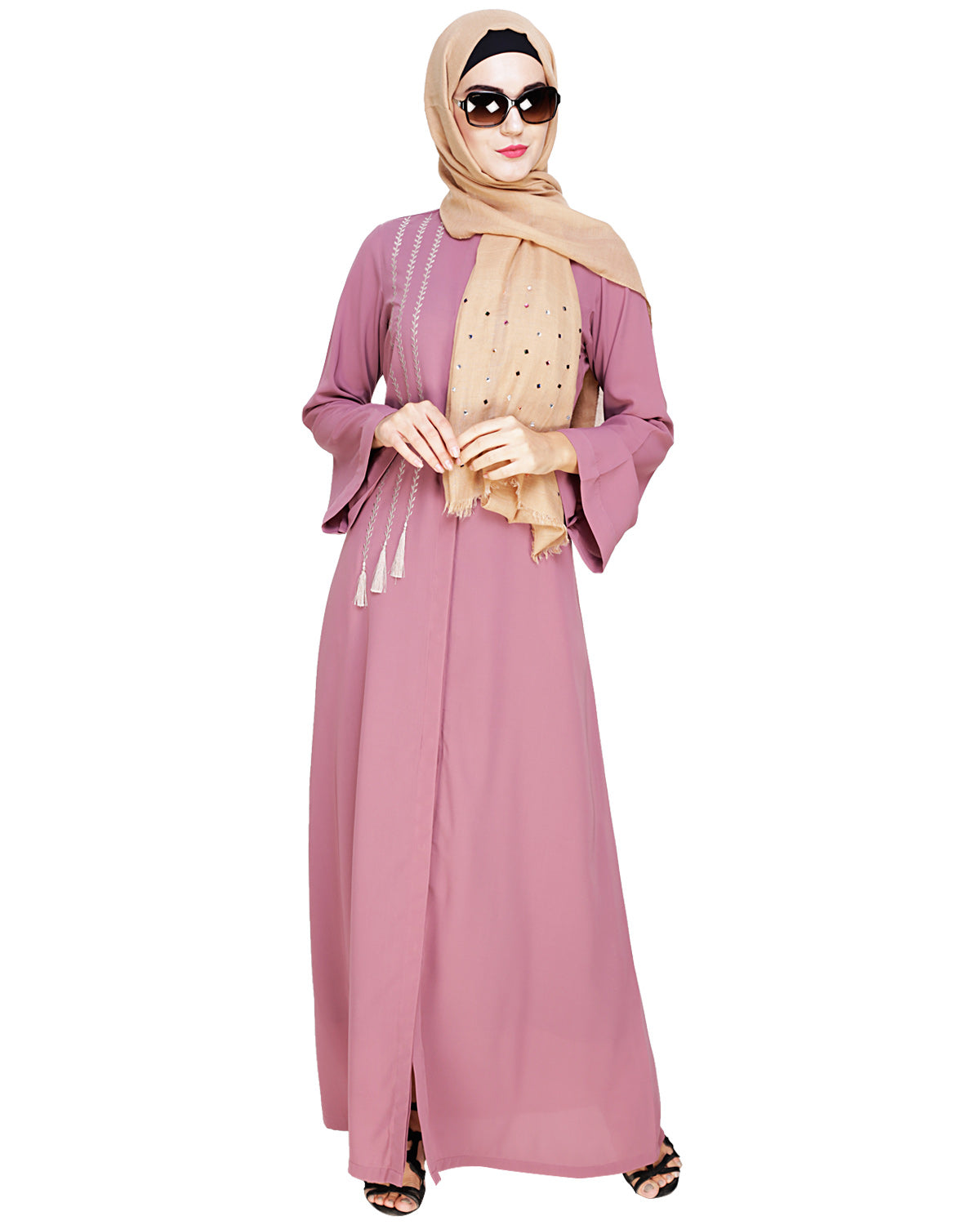 Elegant Embroidered Abaya Onion Pink