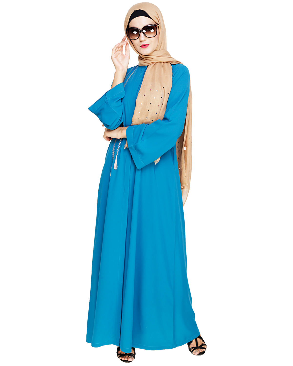 Elegant Embroidered Abaya Teal Blue
