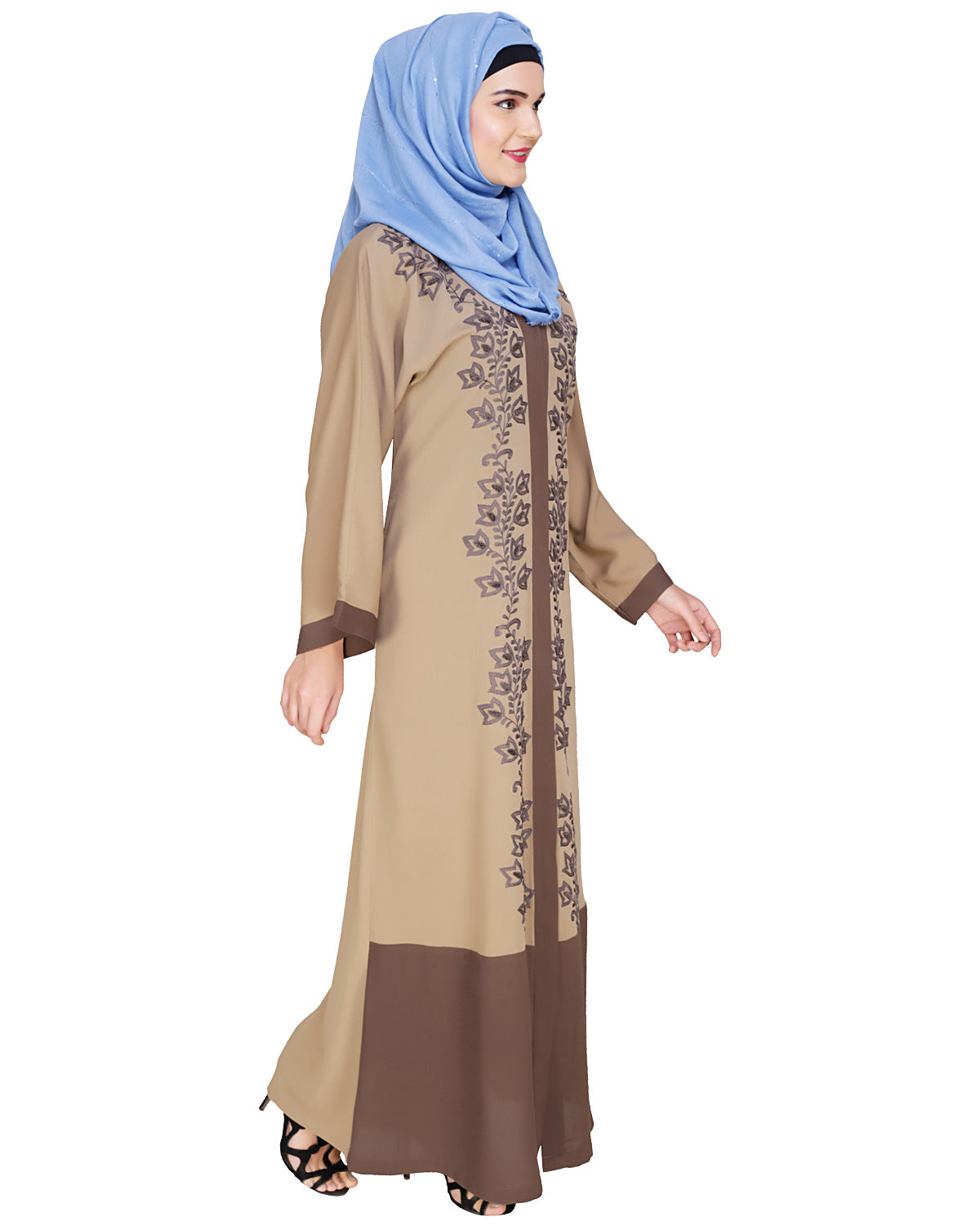 Bedazzled Dubai Style Abaya Brown