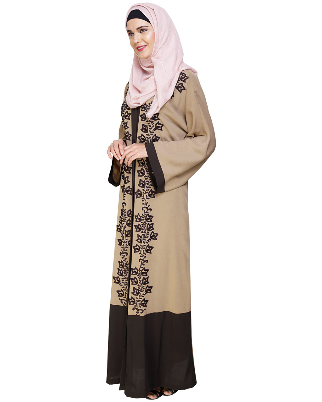 Bedazzled Dubai Style Abaya Mud Brown