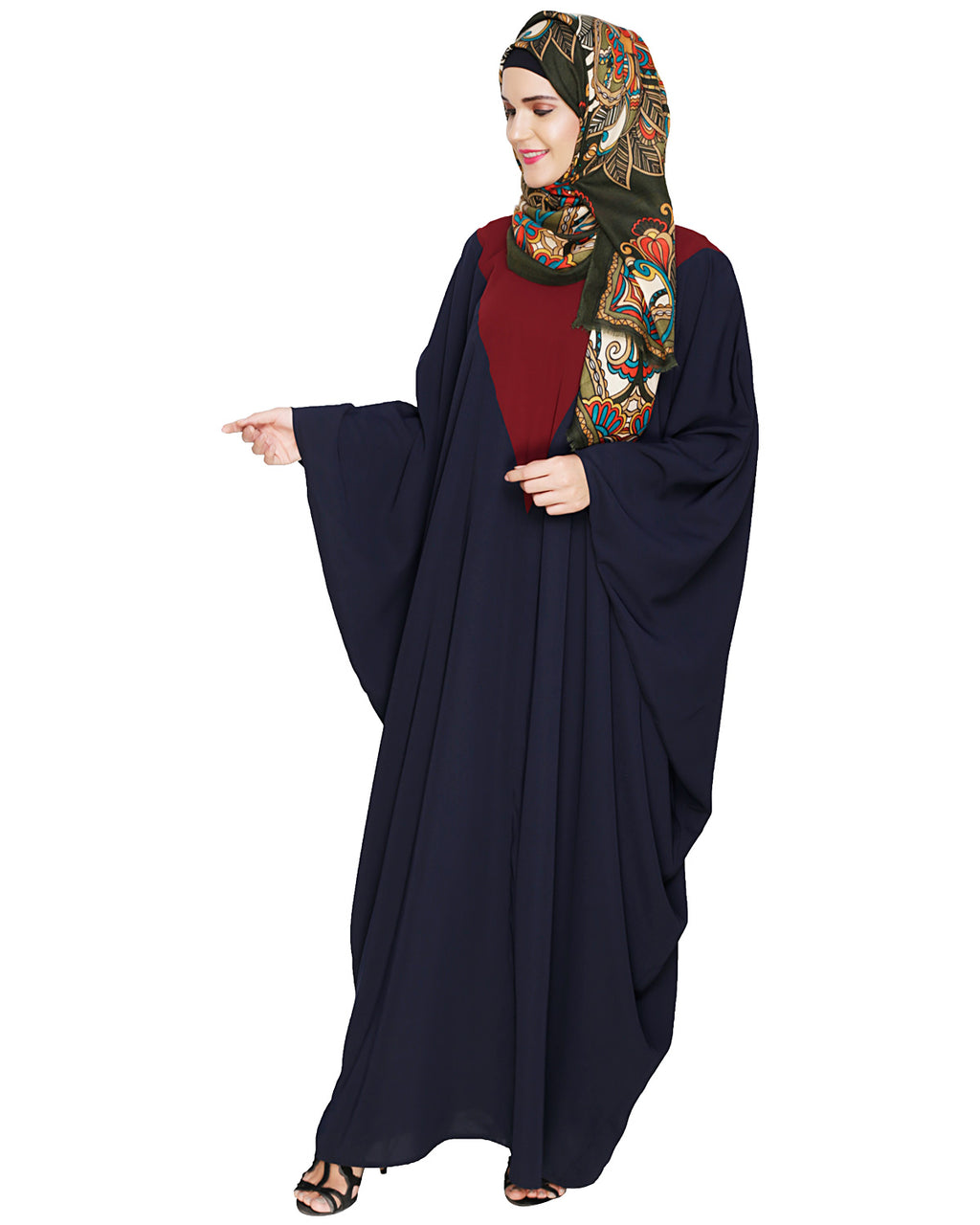 Colour Blocked Black Kaftan Teal Blue