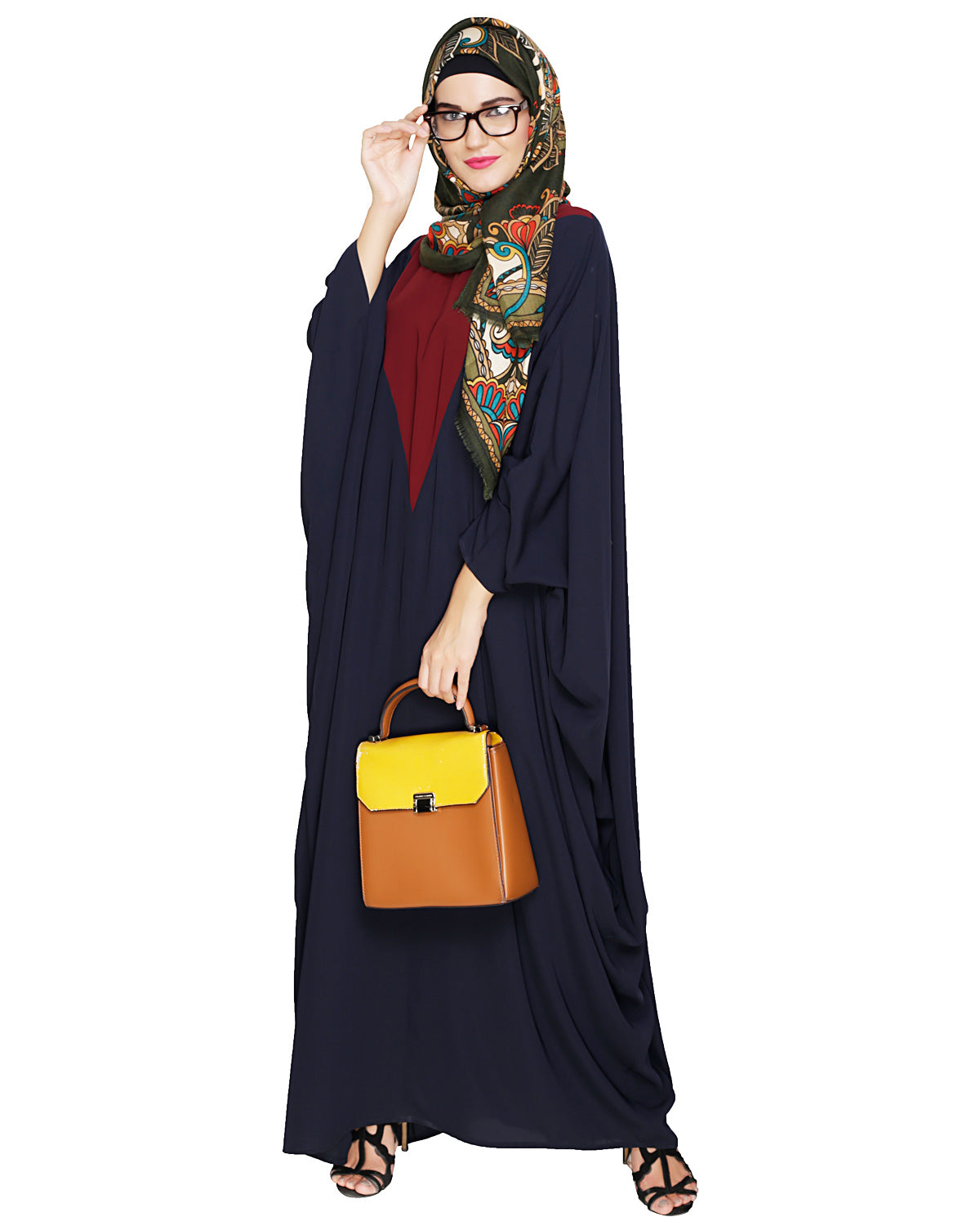 Colour Blocked Black Kaftan Teal Blue
