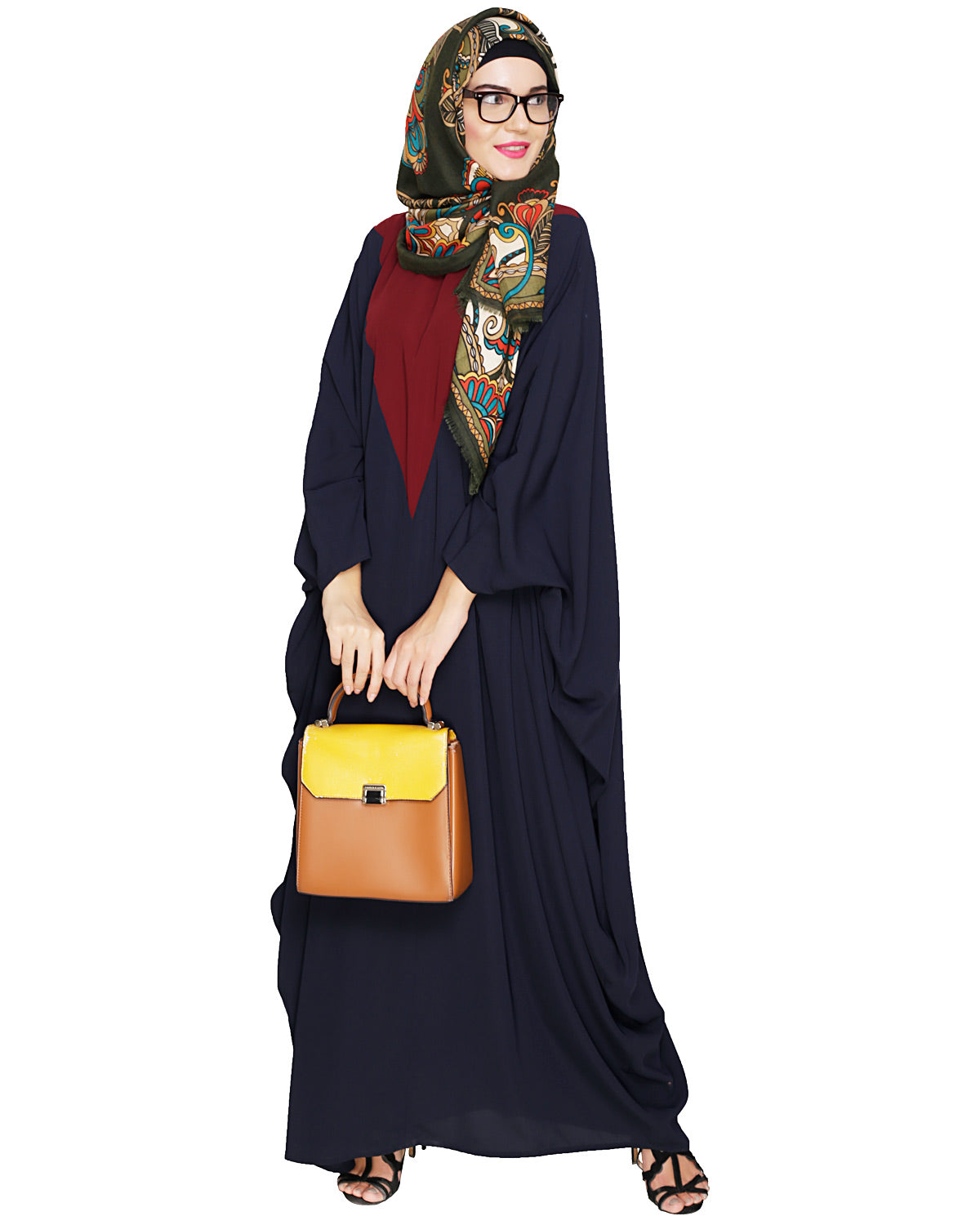 Colour Blocked Black Kaftan Teal Blue