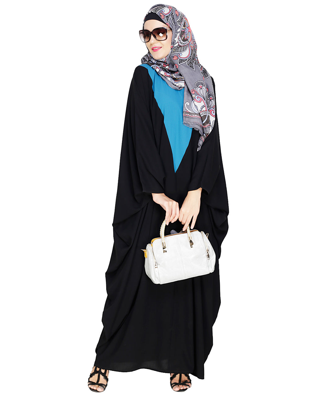 Colour Blocked Black Kaftan Teal Blue