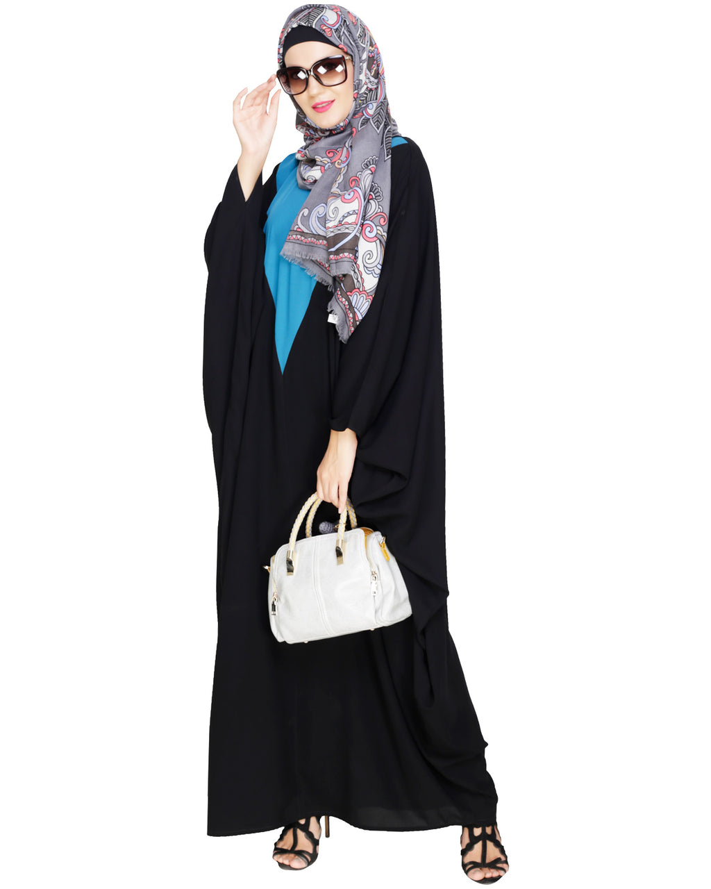 Colour Blocked Black Kaftan Teal Blue