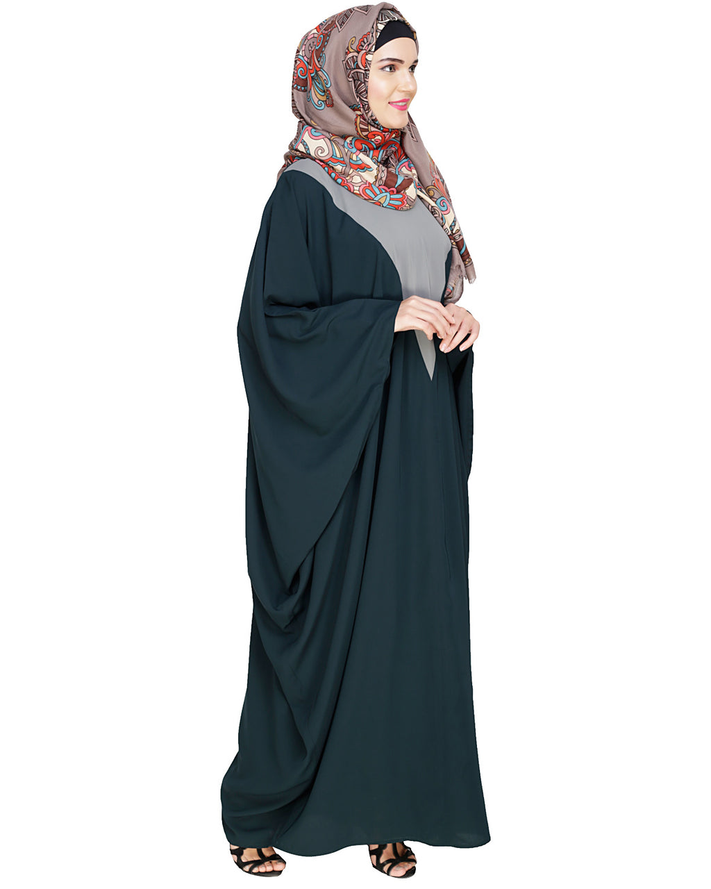 Colour Blocked Black Kaftan Teal Blue