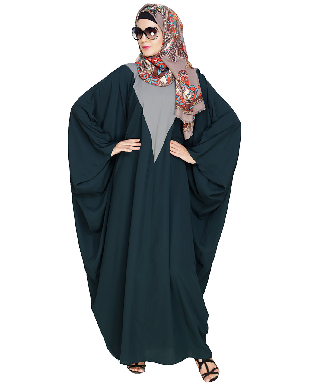 Colour Blocked Black Kaftan Green