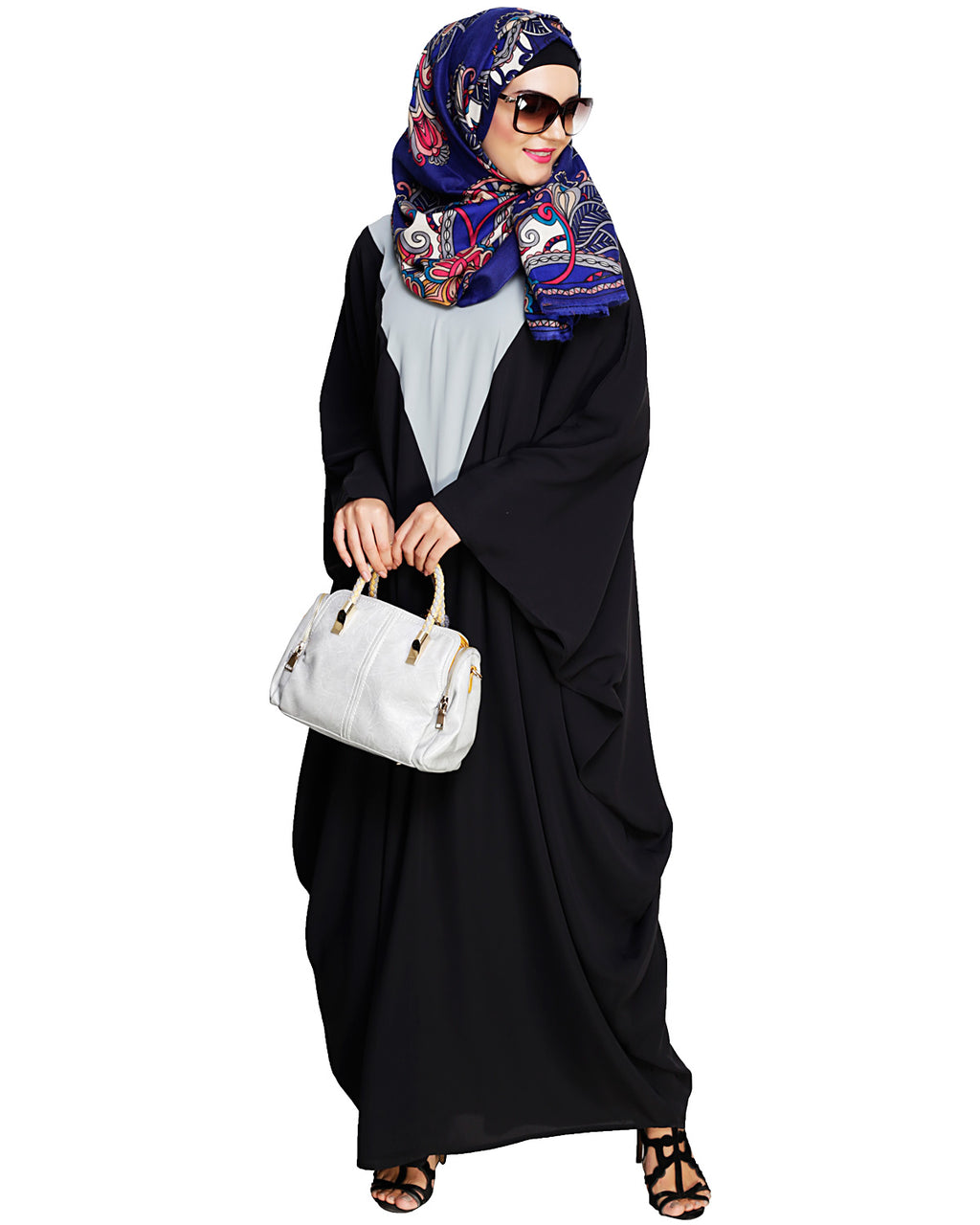 Colour Blocked Black Kaftan Teal Blue