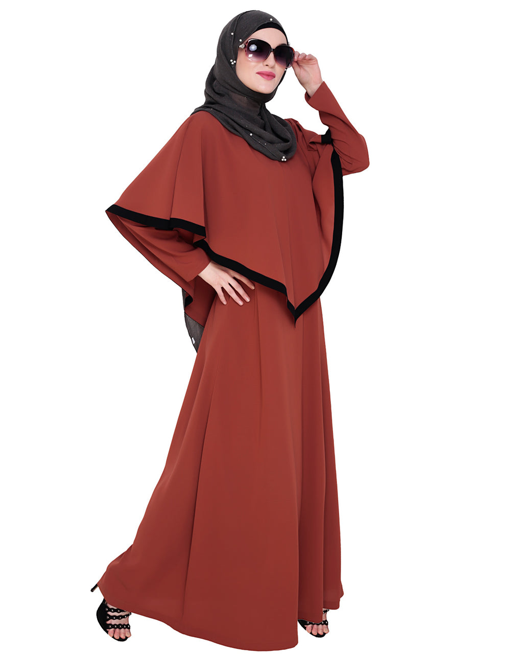 Fancy Cape Abaya Brick Red