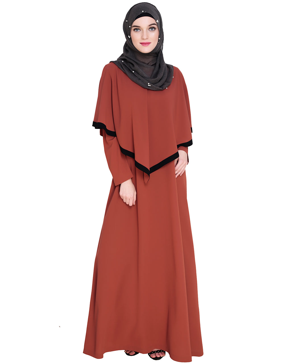 Fancy Cape Abaya Brick Red