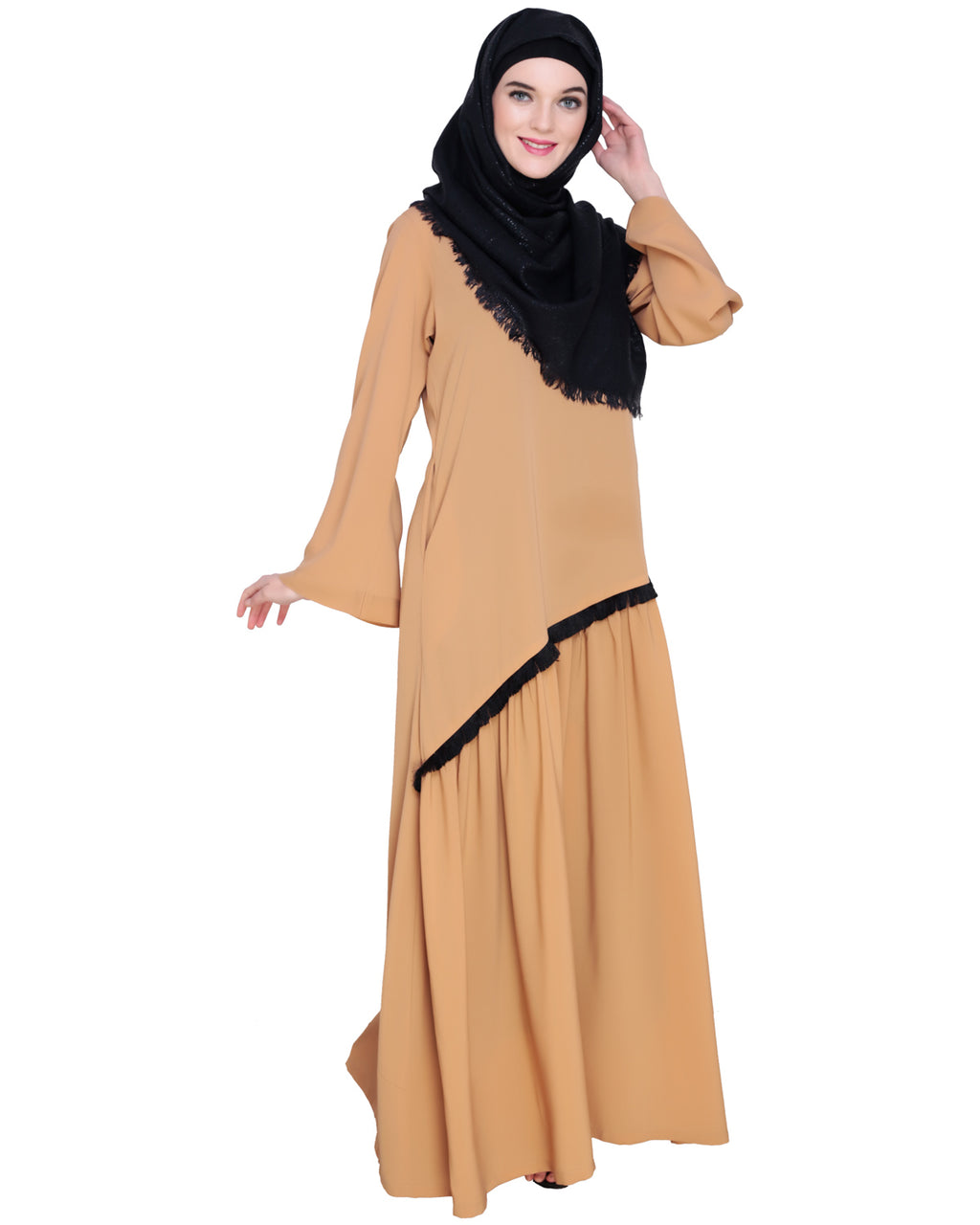 Fringe Lace Abaya Beige