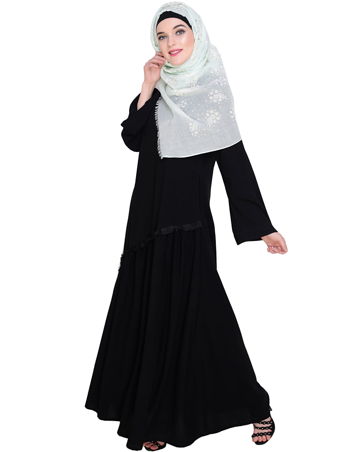 Fringe Lace Abaya Black
