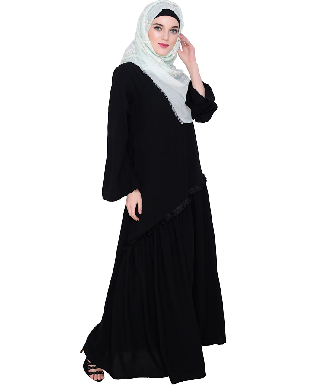 Fringe Lace Abaya Black