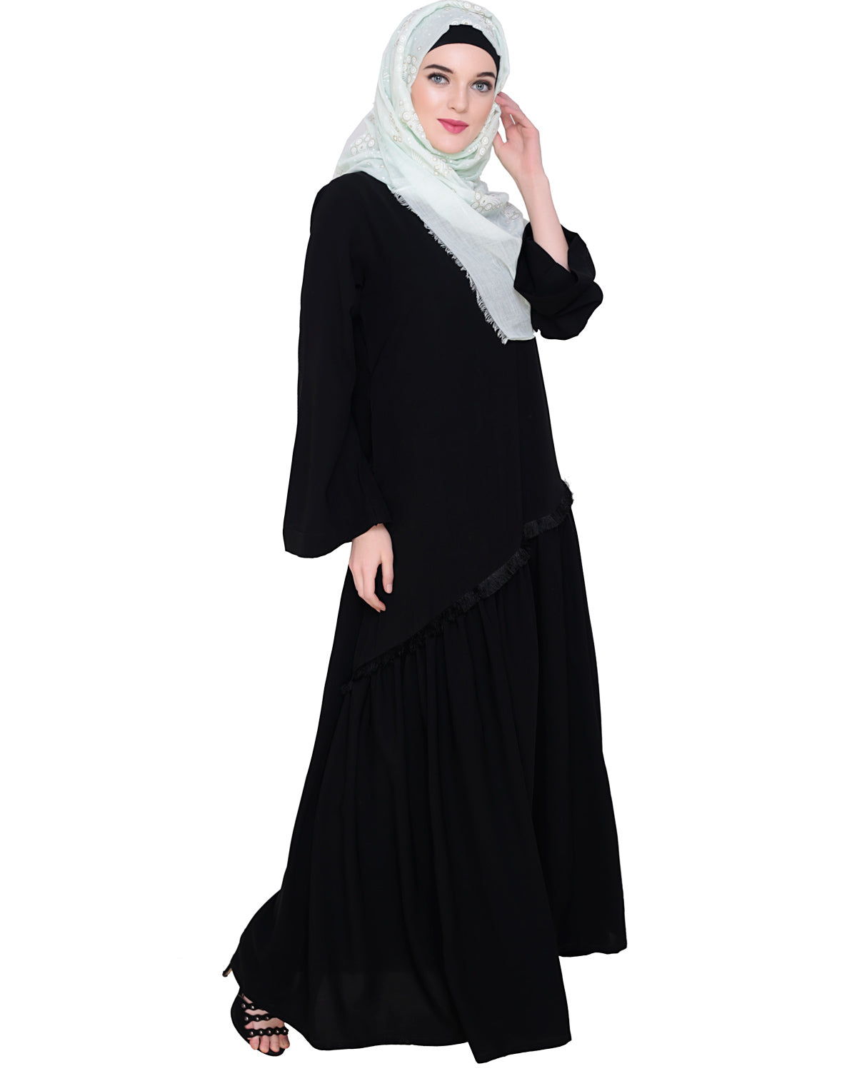 Fringe Lace Abaya Black