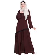 Fringe Lace Abaya Brown