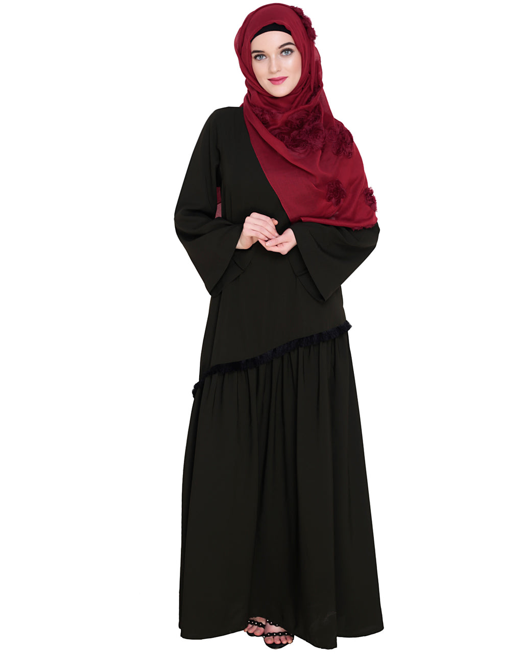 Fringe Lace Abaya Olive