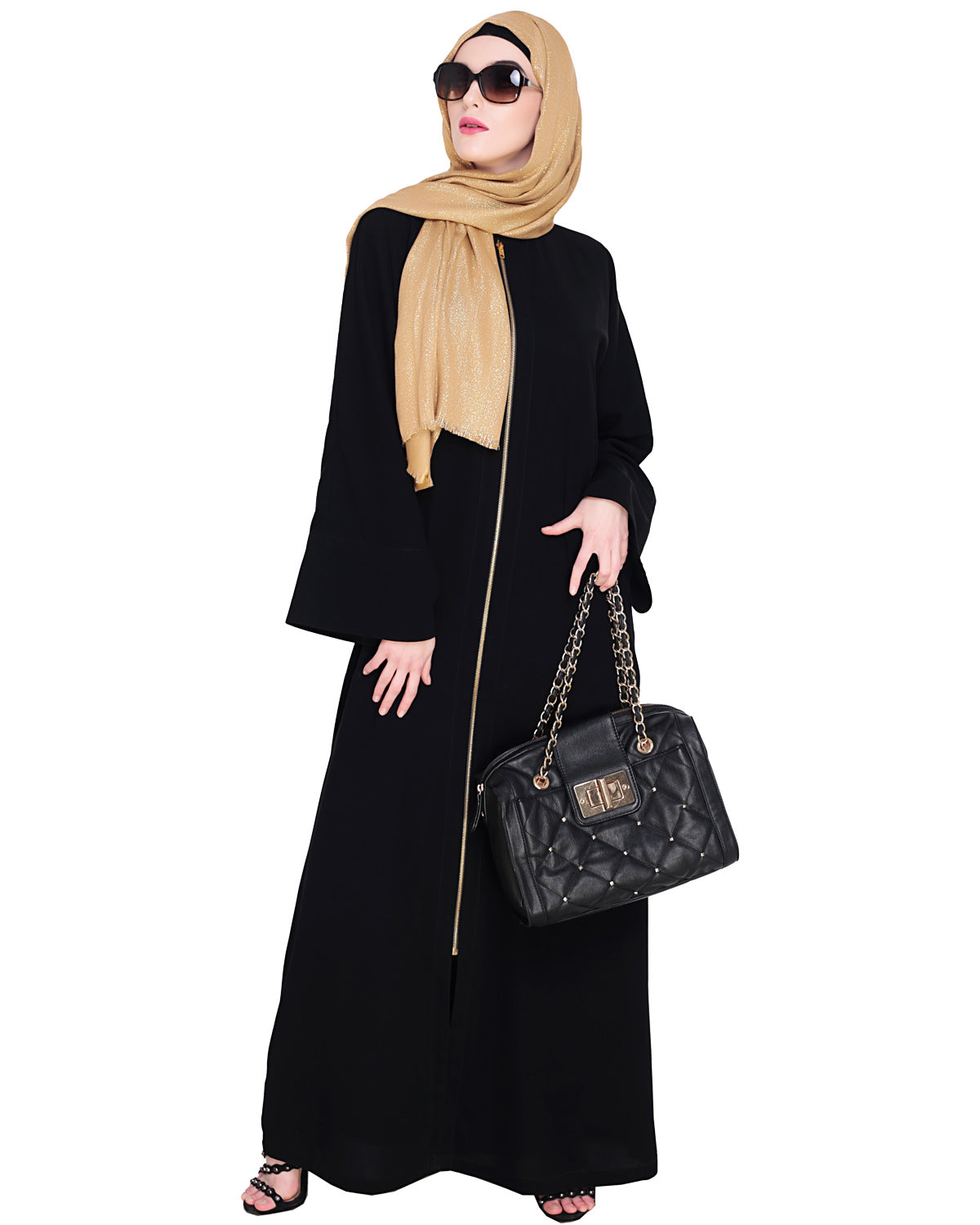 Dazzling Zip-Up Abaya Black