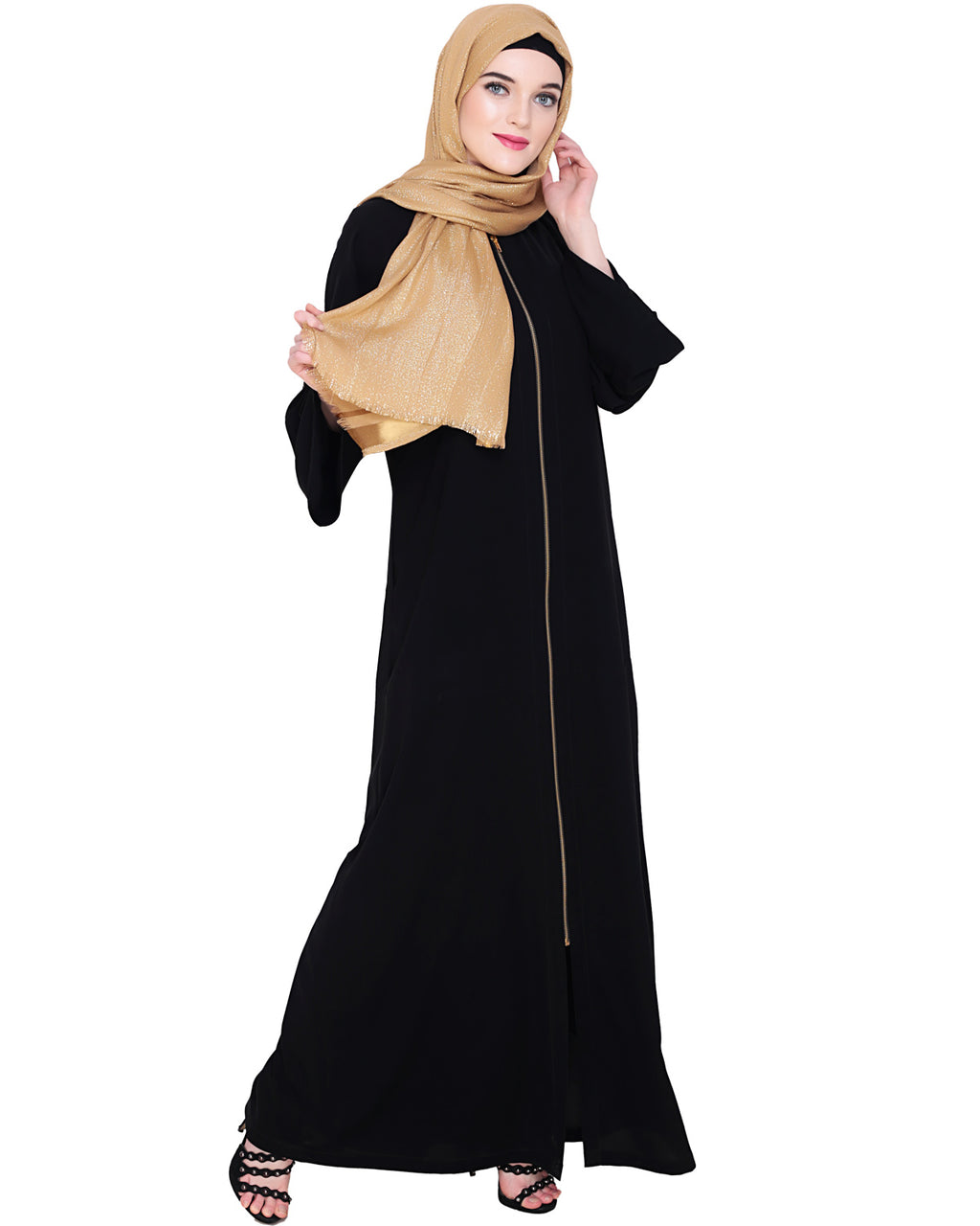 Dazzling Zip-Up Abaya Black