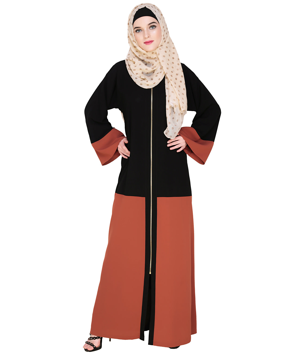 Dazzling Zip-Up Abaya Brick