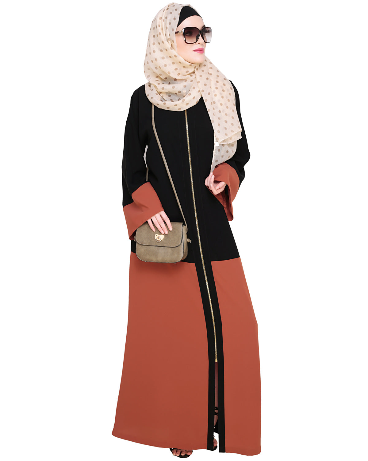 Dazzling Zip-Up Abaya Brick