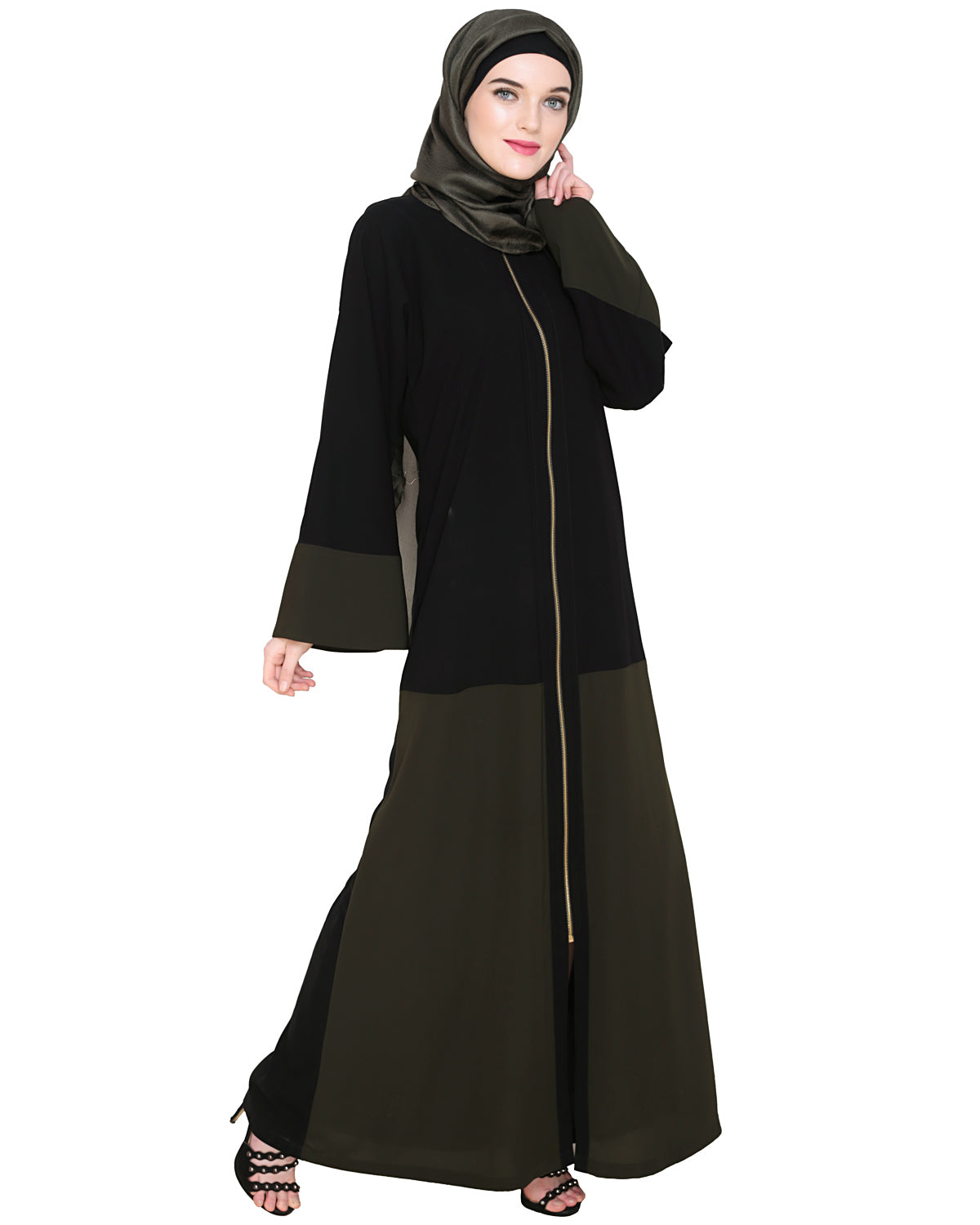 Dazzling Zip-Up Abaya Olive