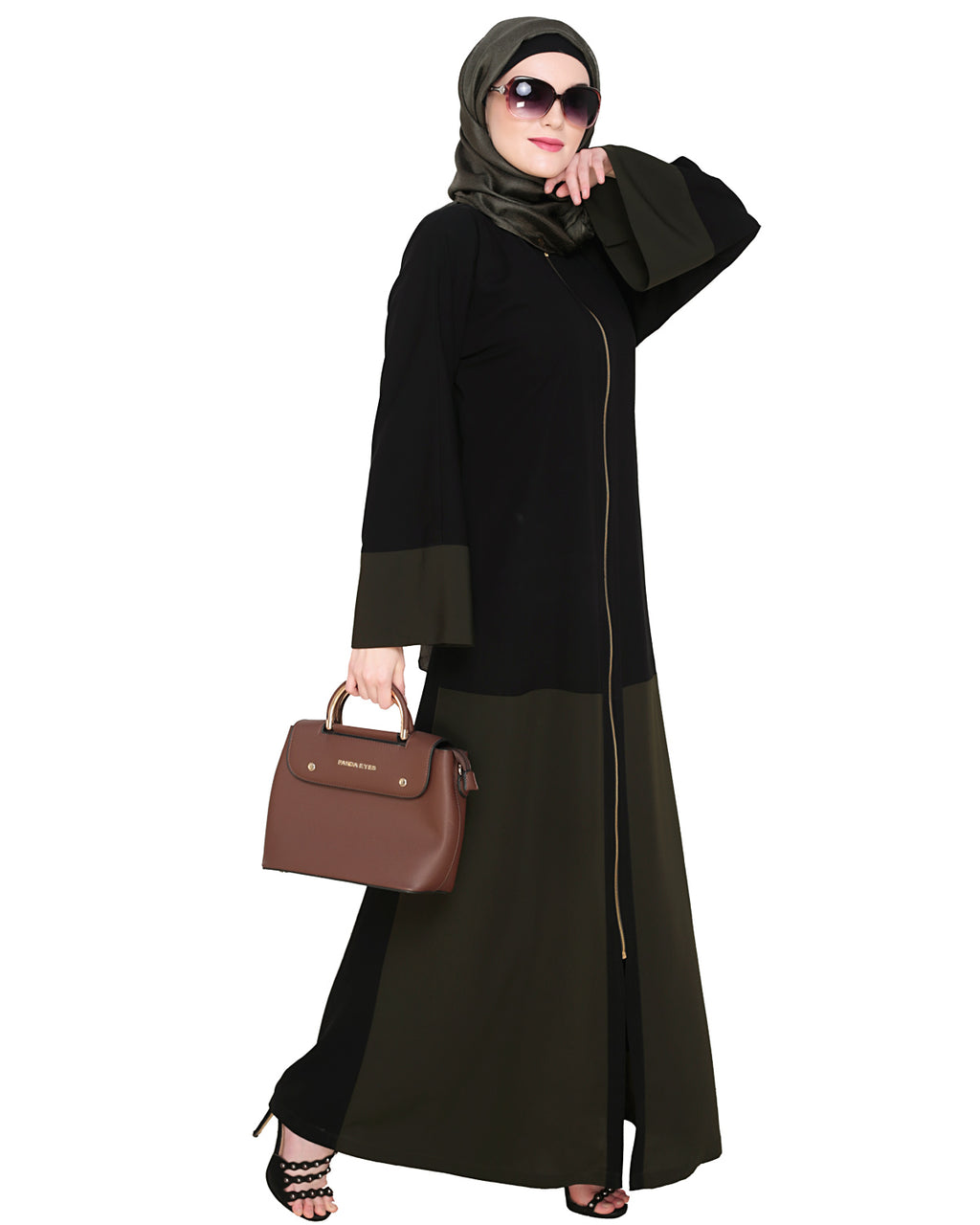 Dazzling Zip-Up Abaya Olive