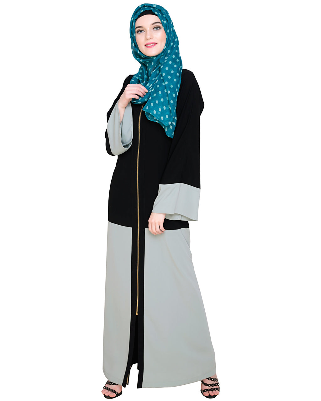Dazzling Zip-Up Abaya Sage Green