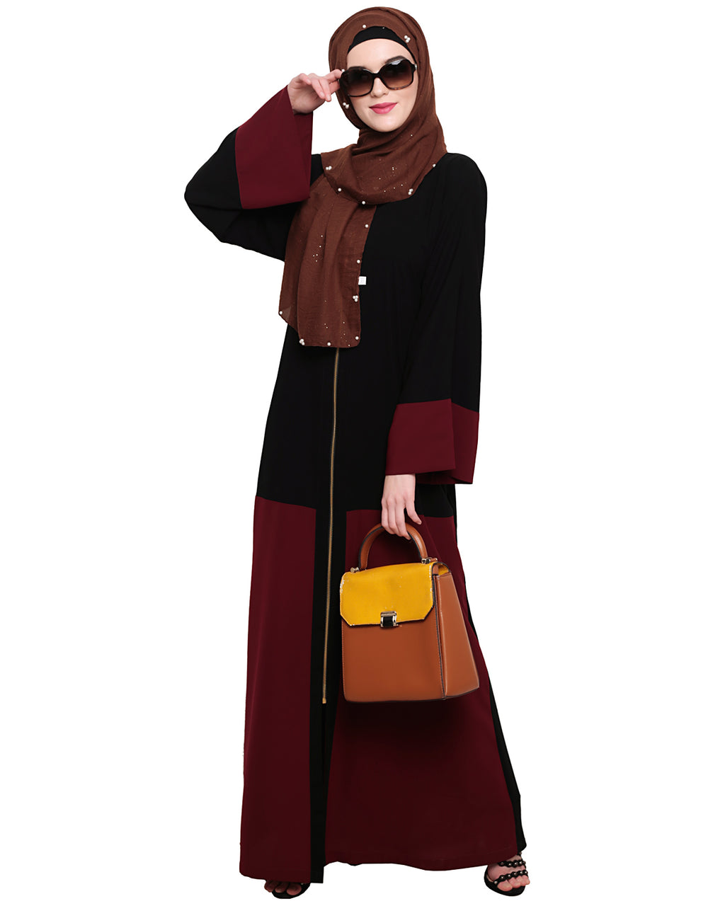 Dazzling Zip-Up Abaya Wine