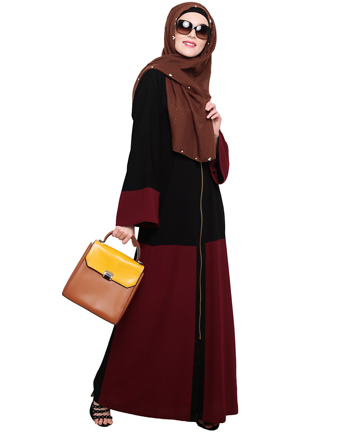 Dazzling Zip-Up Abaya Wine