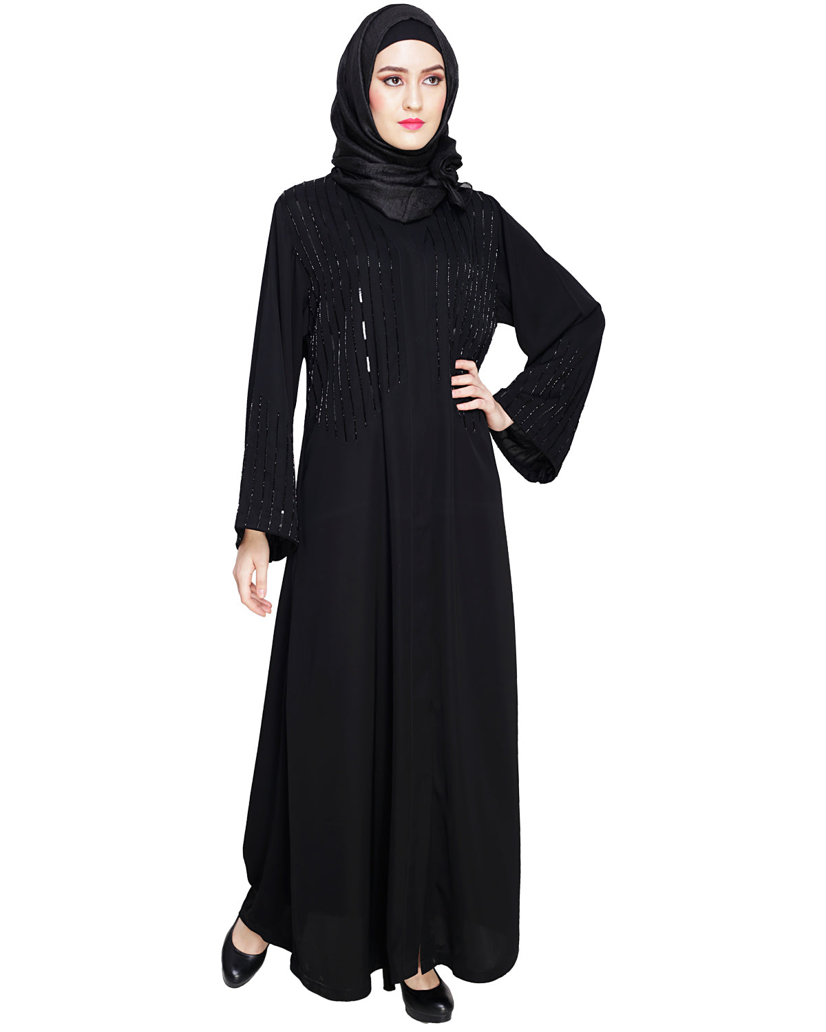 Posh Black Dubai Style Abaya Black